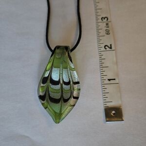 Pendant Hand Blown Glass Green Necklace